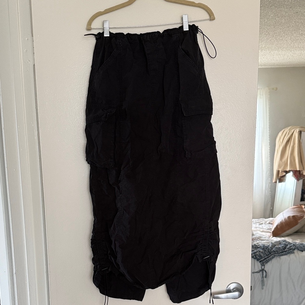 wild fable Black Cargo Drawstring Midi Skirt